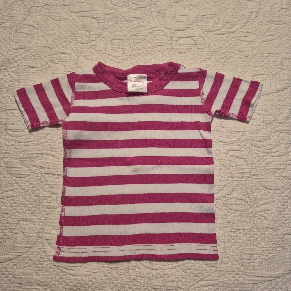 Hanna Andersson pajama top size 90 or 3 dark pink and white stripes VGUC